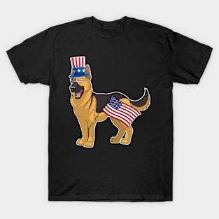 German Shepherd Uncle Sam Hat Sunglasses Usa Flag 4th Of July T-Shirt